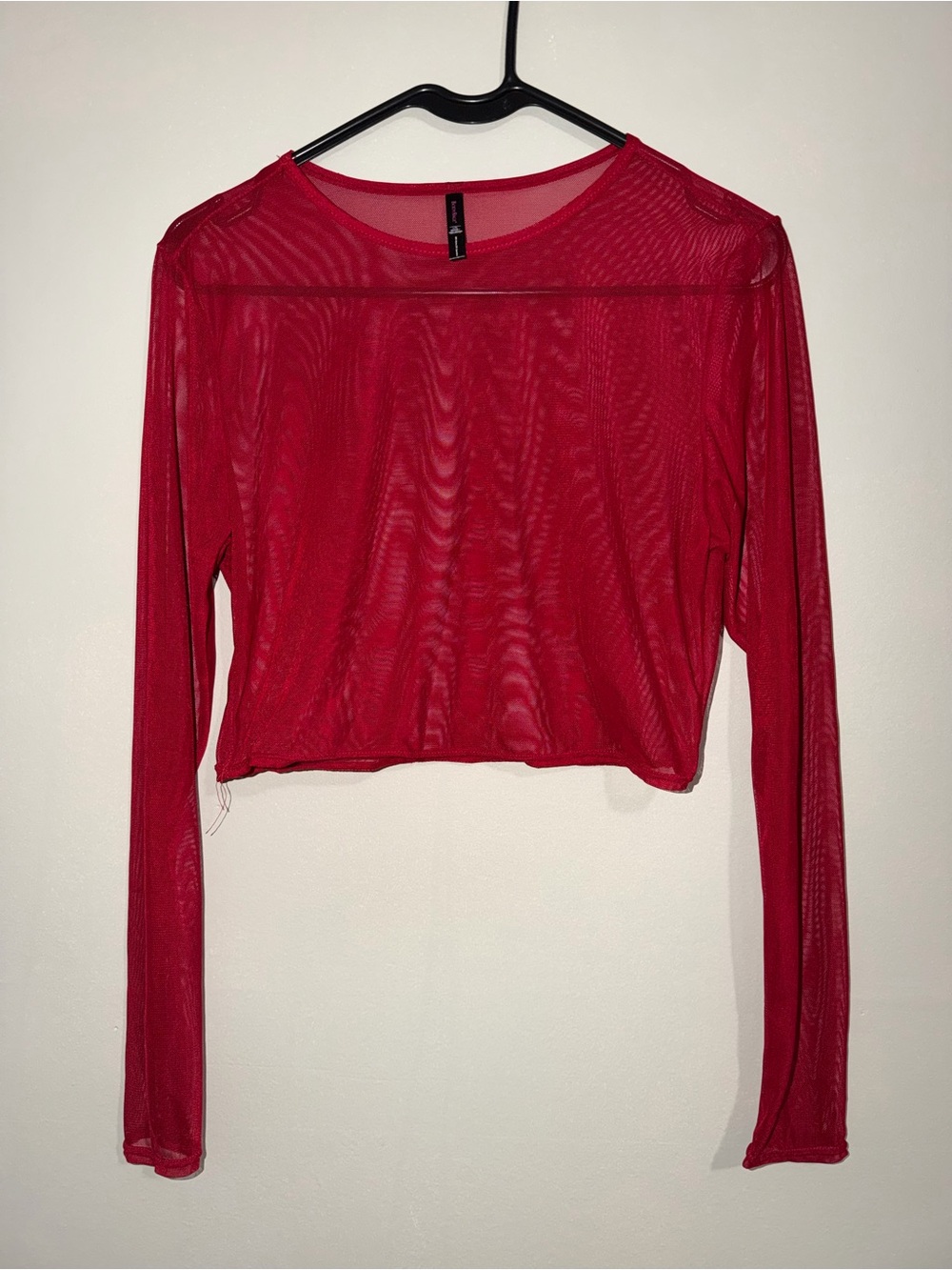 Body Rage Women’s Red Sheer Mesh Long Sleeve Crop Top L/XL